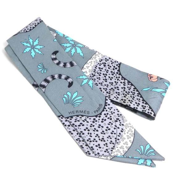 HERMES Scarf Muffler Twilly Silk Gray/Multicolor Women's - Picture 2 of 5